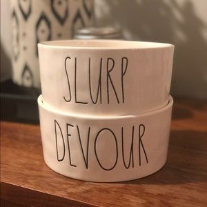 Rae Dunn Pet Bowls White Devour Slurp Dog